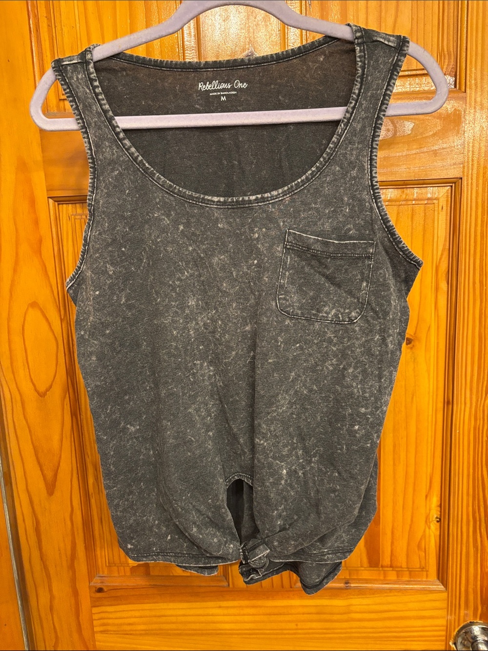 Rebellious One Mineral Wash Charcoal Tank with Front Tie
